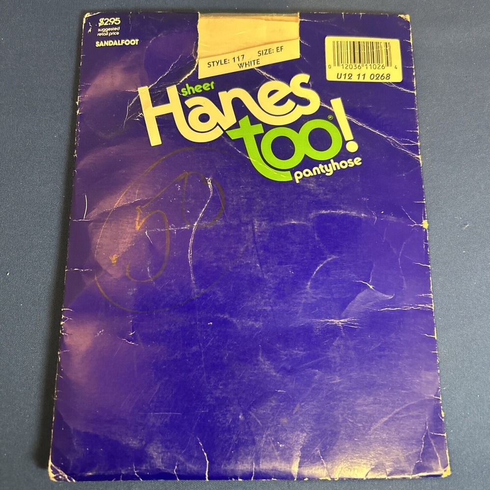 Hanes Too Pantyhose Sandalfoot‎ Style 117 White EF Barely There USA 100% Nylon